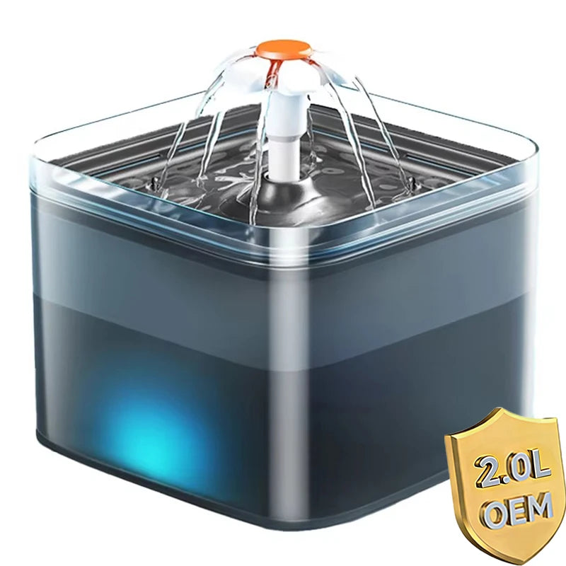2L Automatic Cat Water Fountain with LED Lighting Charge-Powered Plastic Pet Feeder & Dispenser Custom Logo OEM