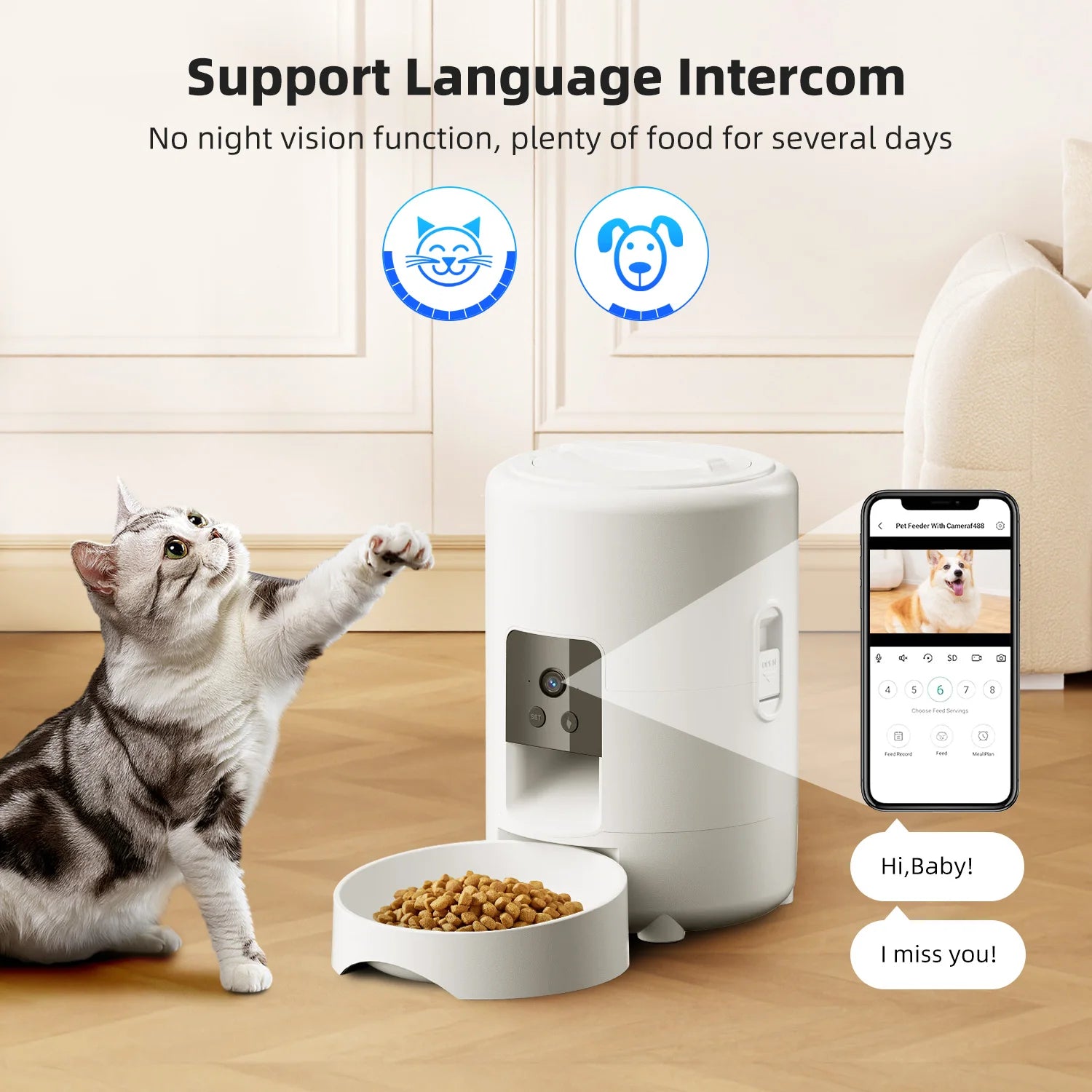 Custom 2L Automatic Cat Feeder with Camera 1080P HD Video with Night Vision 2.4G WiFi Smart Pet Feeder with Camera