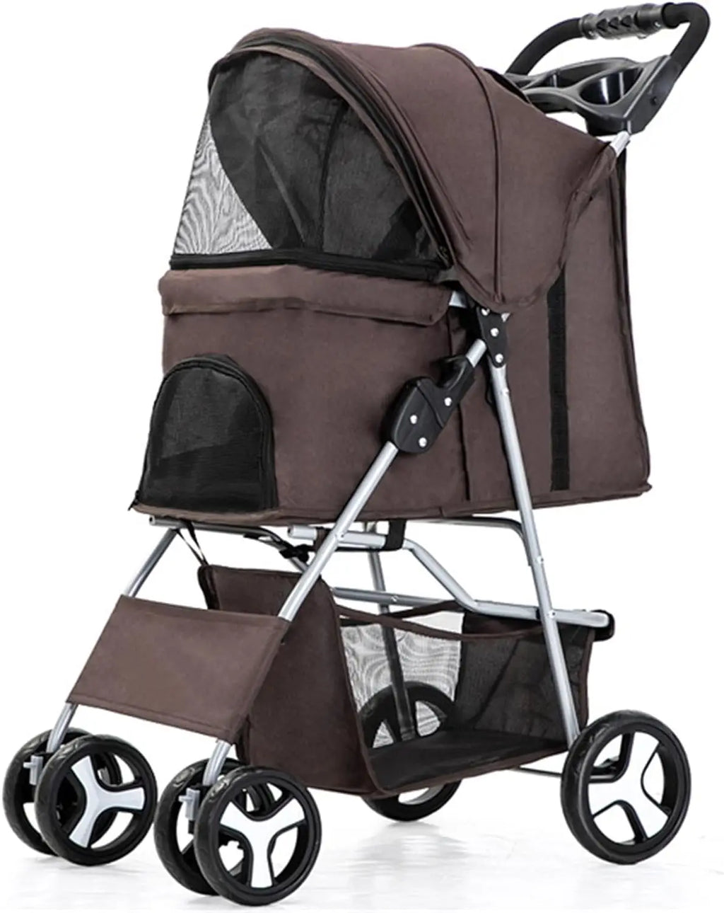 4 Wheels Pet Travel Trolley Cat Dog Jogger Stroller with Cup Holder and Storage Basket Pet Pushchair for Small Medium Cats Dogs
