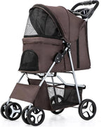 4 Wheels Pet Travel Trolley Cat Dog Jogger Stroller with Cup Holder and Storage Basket Pet Pushchair for Small Medium Cats Dogs