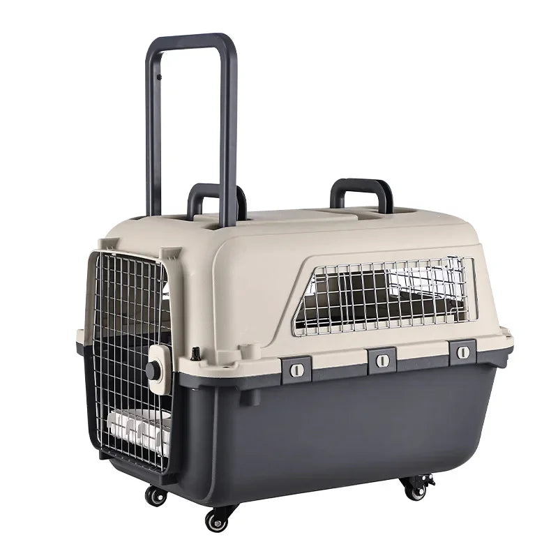 Luxury Large Pet Trolley Case Portable Plastic Dog Carrier Flight Crate with Large Capacity for Travel Cage