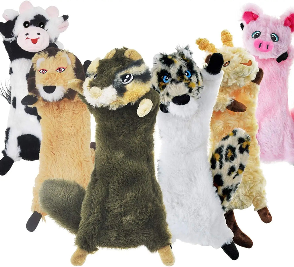 Durable Plush Dog Squeaky Toys Cute Cartoon Animals Chew Toys with Crinkle Sound for Small Puppies