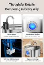 3.2L Stainless Steel Cat Water Fountain Wireless 4000mAh Smart Automatic Dog Water Dispenser Drinking Fountain