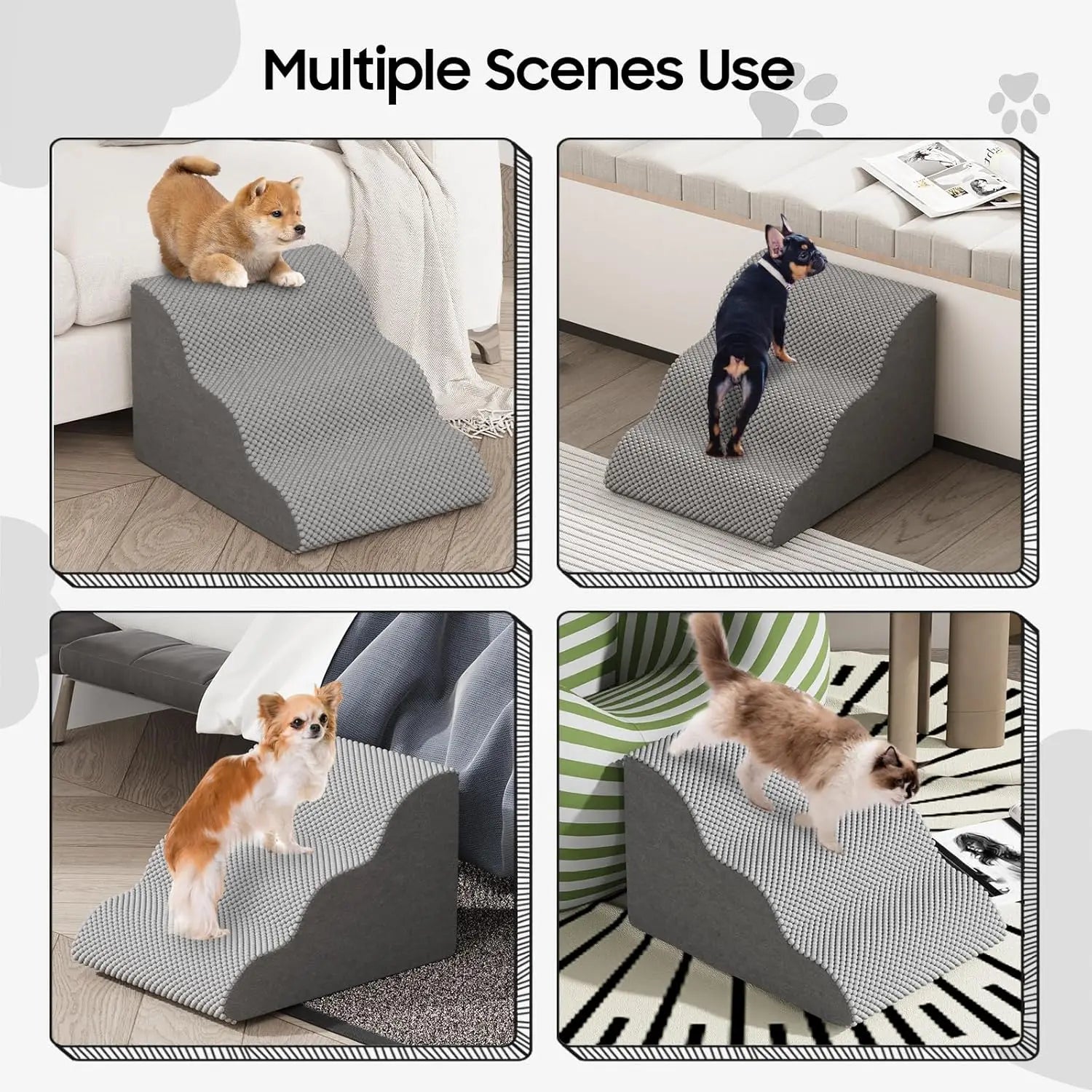 Custom Pet Stairs for Small Dogs and Cats Comfortable Curved Design with Waterproof Cover High-Density Foam Steps for Bed Sofa