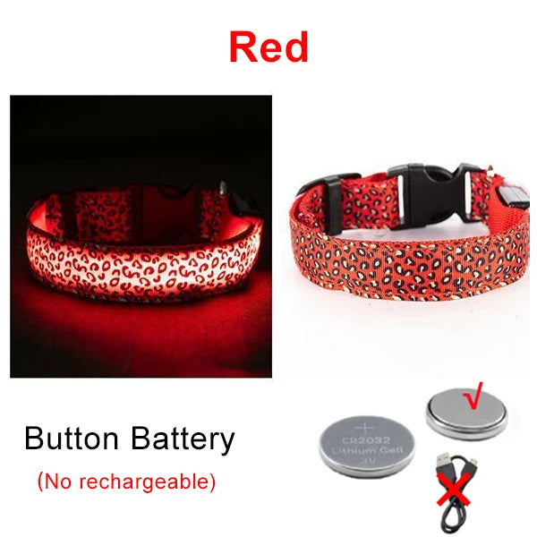 Adjustable Nylon LED Dog Collar Luminous Leopard Print Glowing Lights Electronic Pet Collars Night Safety Flashlight LED Collars