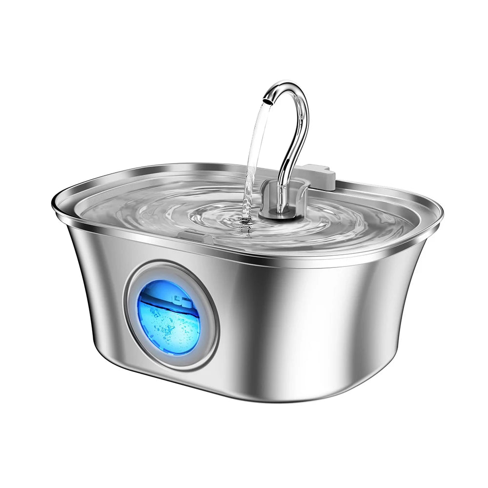 3.2L Automatic Cat Water Fountain LCD Display Stainless Steel Boat Shape Water Level Window Smart Pet Water Dispenser