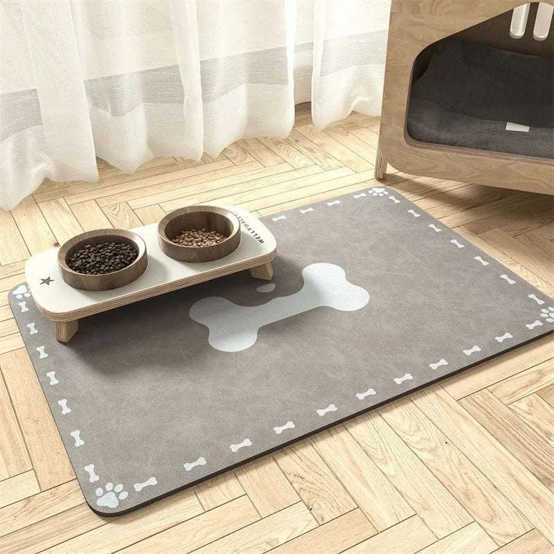 Non Slip Silicone Pet Food Mat Rapid Absorbent Dog Cat Square Bone Shaped Feeding Mat