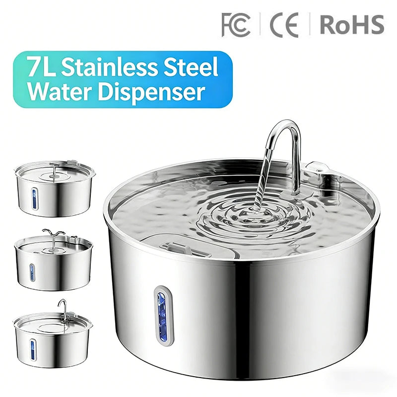 OEM 7L Large Capacity Stainless Steel Automatic Cat Water Fountain for Dogs with Filtration Ultra-quiet Pet Water Dispenser
