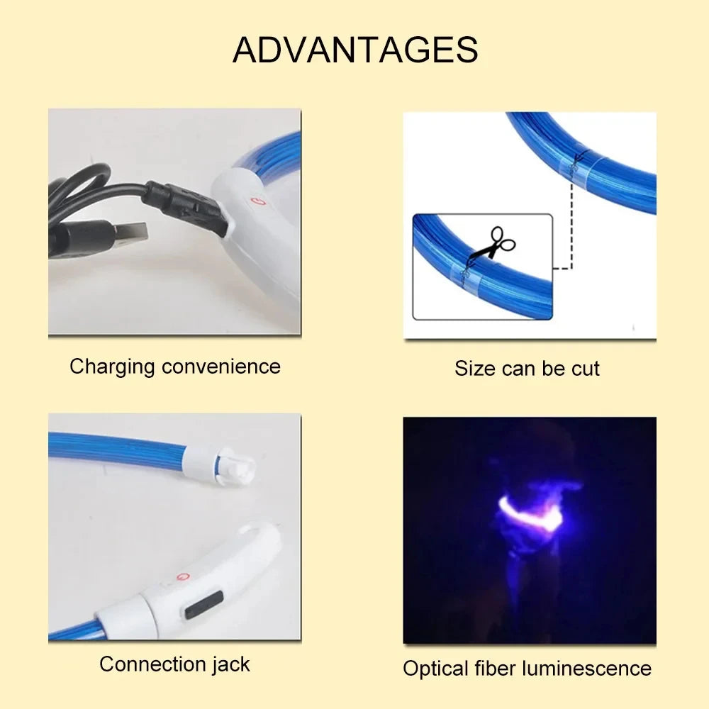 LED Light Dog Collar Waterproof Glow-in-the-Dark Pet Collar Reflective Luxury Nylon TPU Cuttable Puppy Collar Small Large Dogs