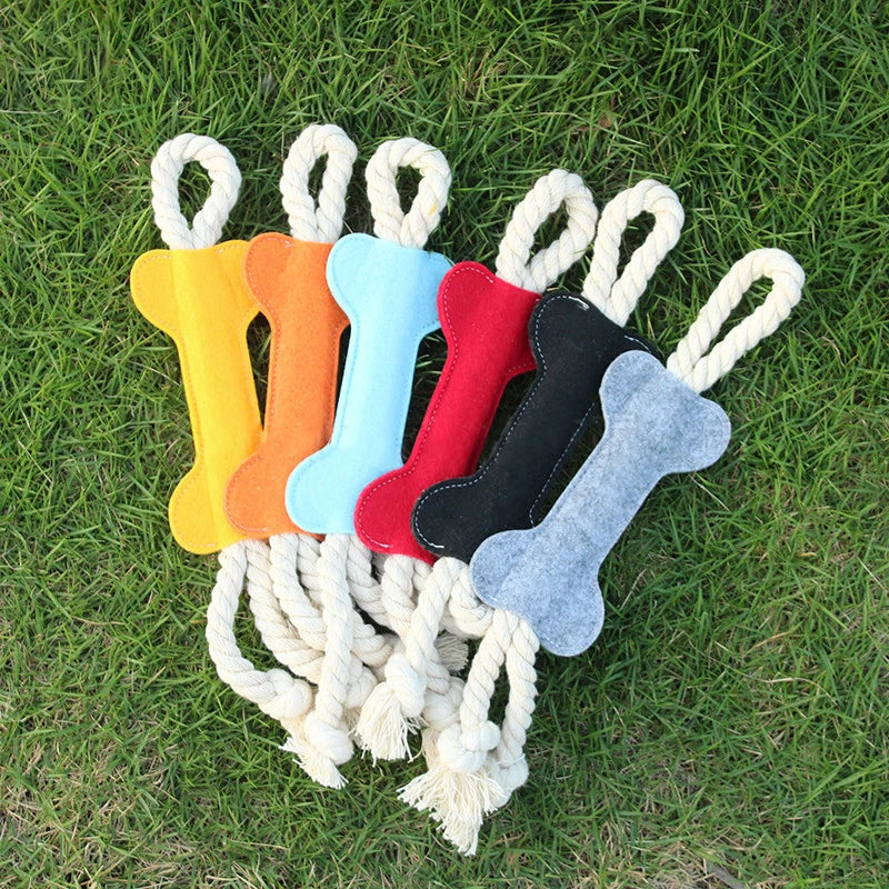 Puppy Dog Chew Toy Bone Shape Felt Material Tearing Rope Knot Interactive Teeth Cleaning and Pet Training Tool