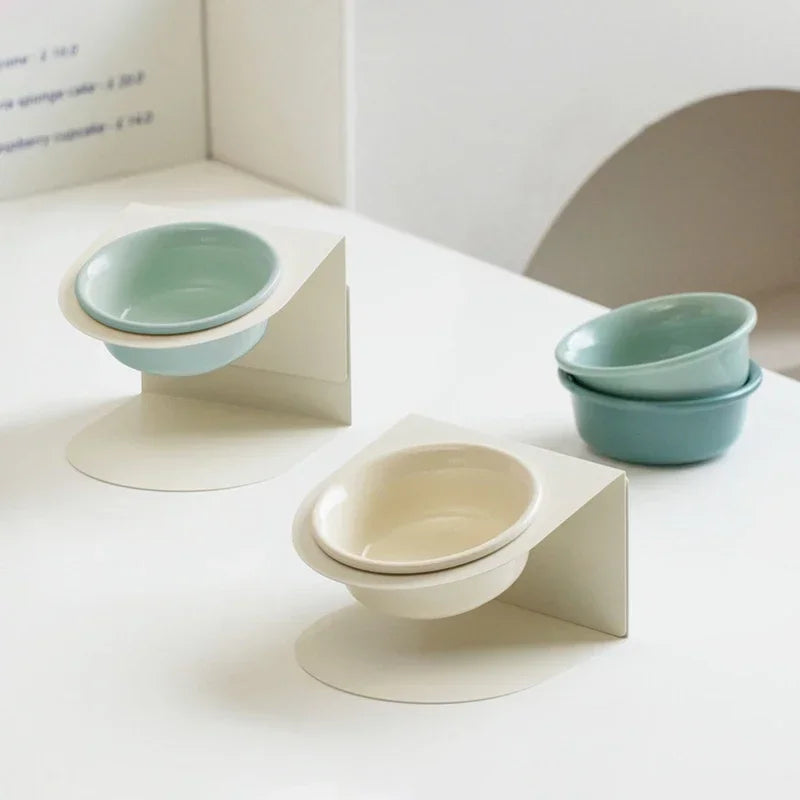Ceramic Cat Bowl Small Dogs Height Adjustable Protecting Cervical Spine Anti Overturning Food and Water Feeding Bowls