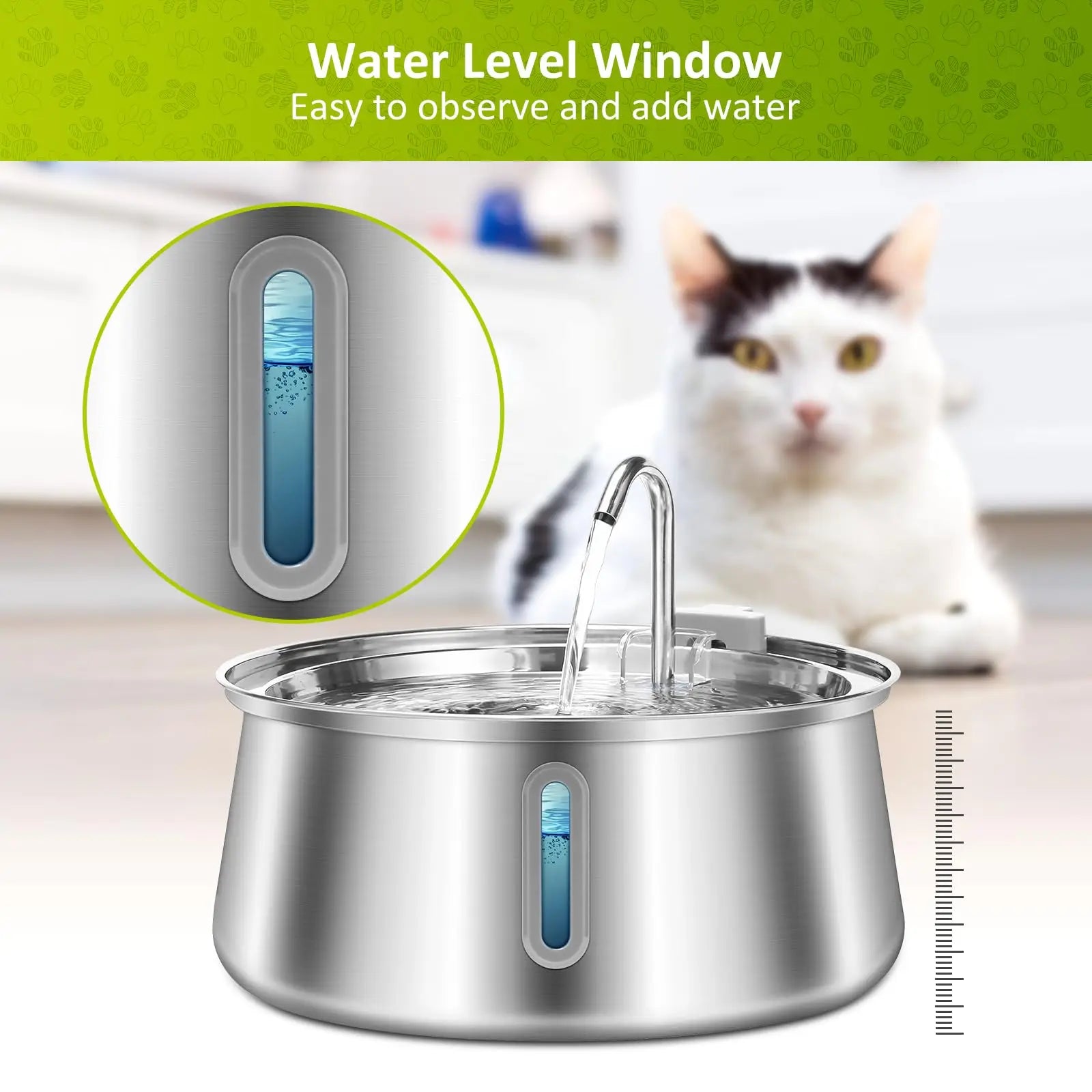 4L Stainless Steel Cat Water Fountain Automatic Pet Water Dispenser Ultra Quiet Dog Water Fountain with Filter for Cat Fountain