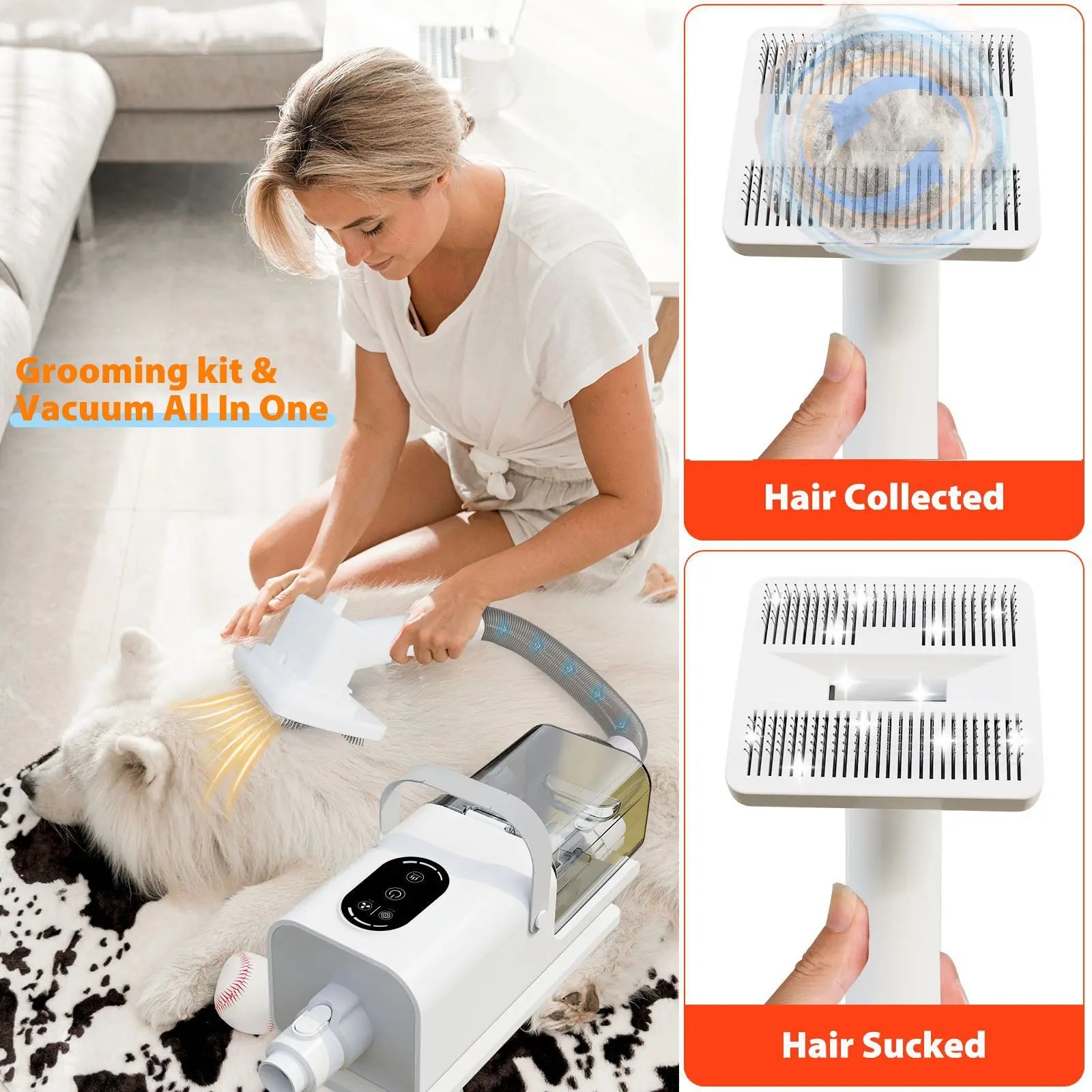 8-in-1 Professional Dog Grooming Vacuum Kit Portable Easy Use Strong Pet Hair Removal 6 Guide Combs Plastic Pet Grooming Tools