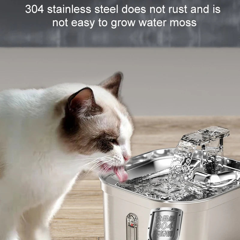 OEM 2.2L Stainless Steel Smart Cat Water Fountain Charge Automatic Circulation Luxurious Stylish Design LCD Display Eco-Friendly