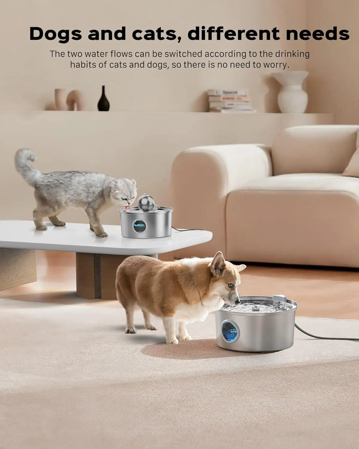 OEM 3.2L Automatic Eco-Friendly Cat Water Fountain with Quiet Stainless Steel Ball and Water Level Window Pet Water Fountain