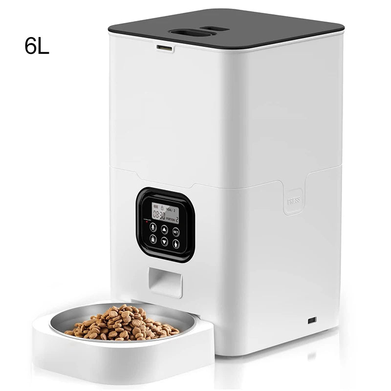 OEM 6L Automatic Cat Feeder for Two Cats with Stainless Steel Bowls LCD Display USB Charging Memory Function Smart Pet Feeder