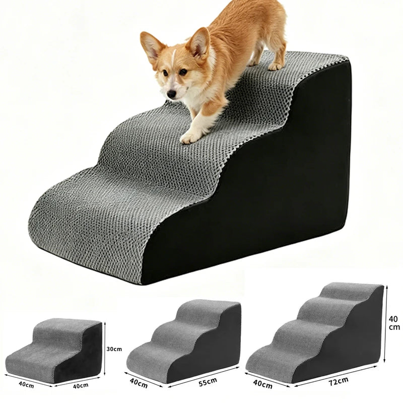 Custom Pet Stairs for Small Dogs and Cats Comfortable Curved Design with Waterproof Cover High-Density Foam Steps for Bed Sofa