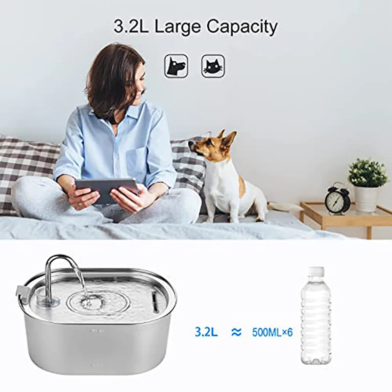 OEM Stainless Steel Cat Water Fountain 3.2L/108oz Pet Water Dispenser Automatic Cat Fountain USB Charging Cat Products