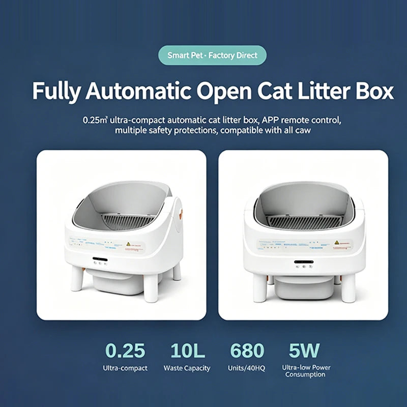Custom Open-Top Automatic Cat Litter Box Self-cleaning Litter Box for Cats APP Control Odor-Free Waste Disposal with Trash Bags