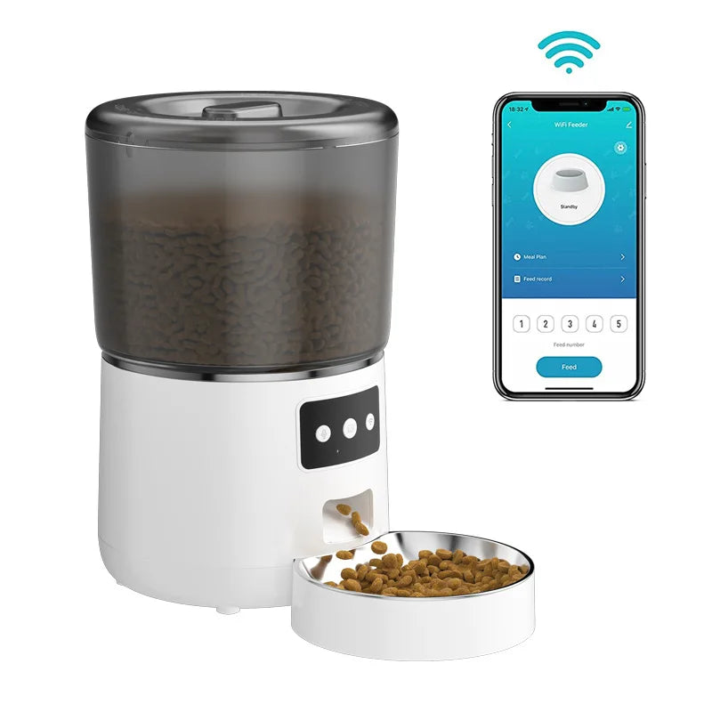 4L Automatic Cat Feeder Stainless Steel Smart WIFI APP Controlled with LCD Display and Time Setting Smart Pet Feeder