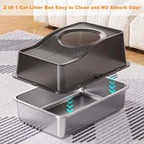 Custom Semi-Enclosed Stainless Steel Cat Litter Box With Ventilated Lid High Walls Anti Splash Top Entry Cat Toilet with Handle