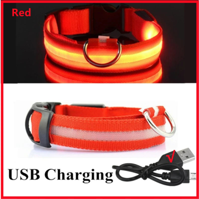 Nylon LED Pet Dog Collar Night Safety Flashing Glow in the Dark Dog Leash Dogs Luminous Collars Pet Supplies OEM Custom LOGO