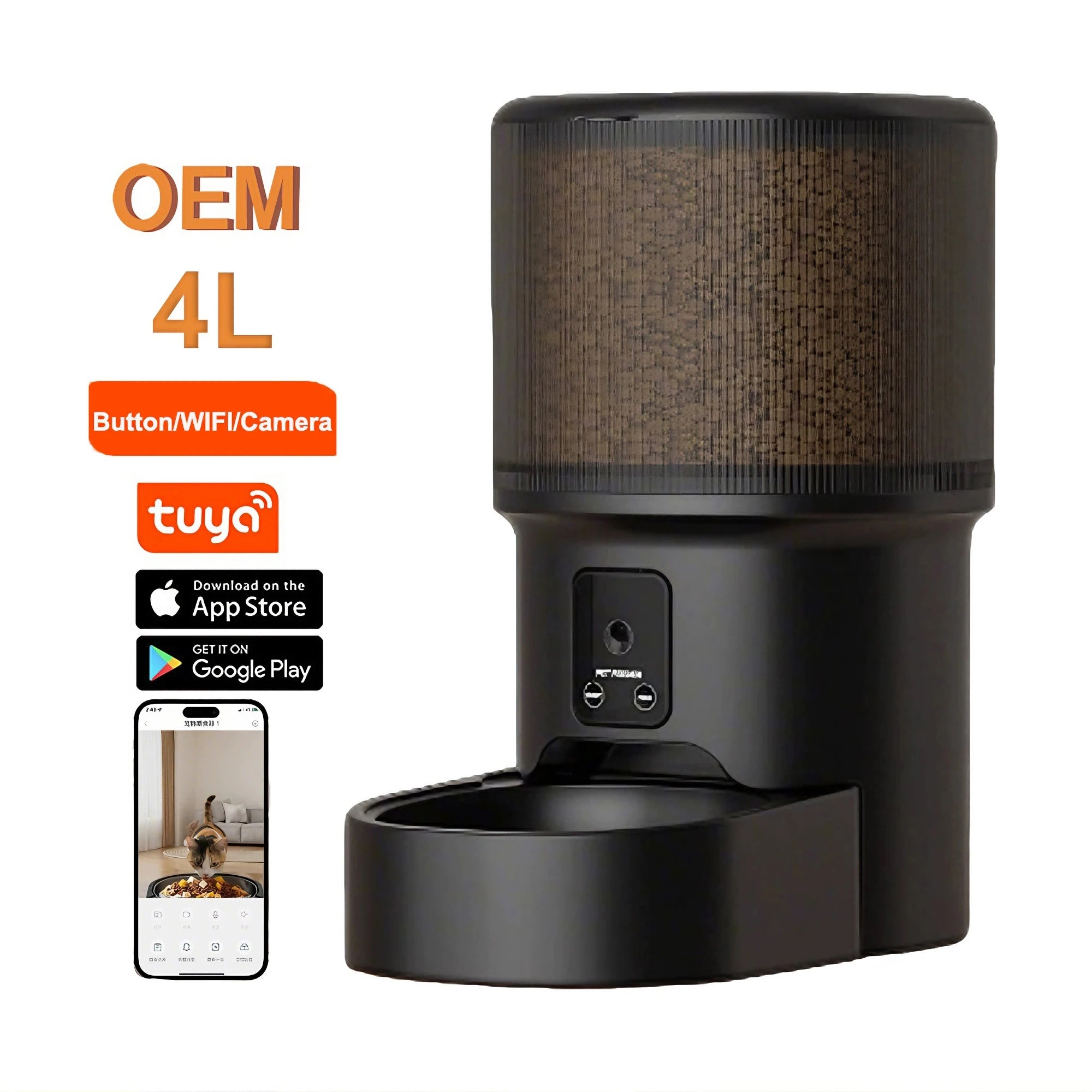 OEM 4L Automatic Cat Feeder with Camera 2.4G WiFi Pet Food Dispenser Smart Voice Recorder APP Control with Stainless Steel Bowl