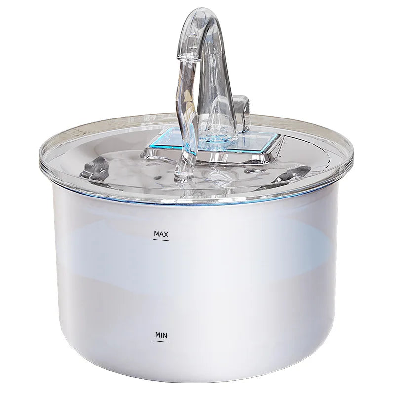 2026 New OEM Automatic Cat Water Fountain USB Charging 2.2L Transparent Stainless Steel Pet Water Dispenser