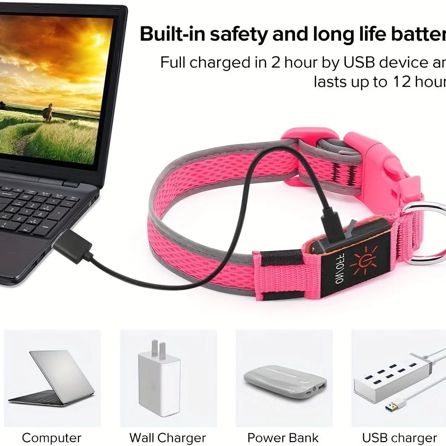 Waterproof LED Dog Collar Rechargeable Dog Light up Collar Keep Pet Safe at Night Walks Adjustable for Small Medium Large Dogs