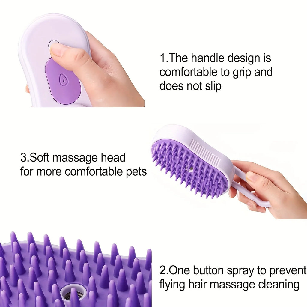 USB Rechargeable 3-in-1 Foldable Grooming Tool for Cats & Dogs Pet Brush Silicone Bristles for Long Short Fur Plastic Material