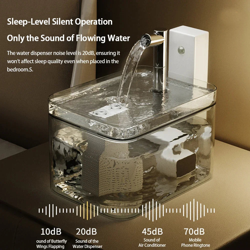 2500mah Pet Automatic Filter Fountain with Sensor Ultra Quiet Pump 1.5L Wireless Pet Water Fountain for Small Cats Dogs Supplies