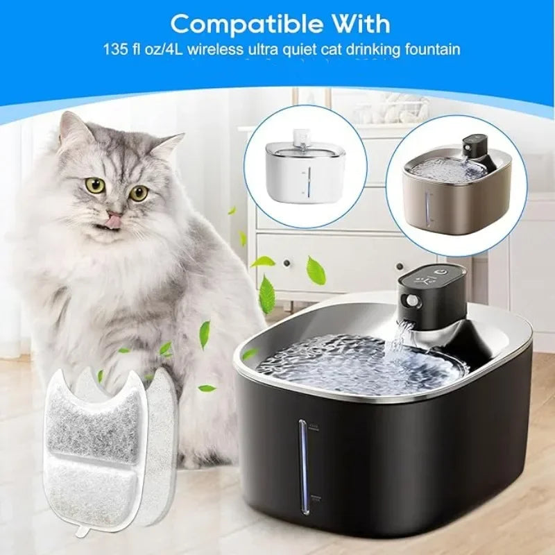 6 Pack Filters Sponges Replacement Pet Water Fountain Filter for 4L Wireless Stainless Steel Cat Drinking Pet Water Dispenser