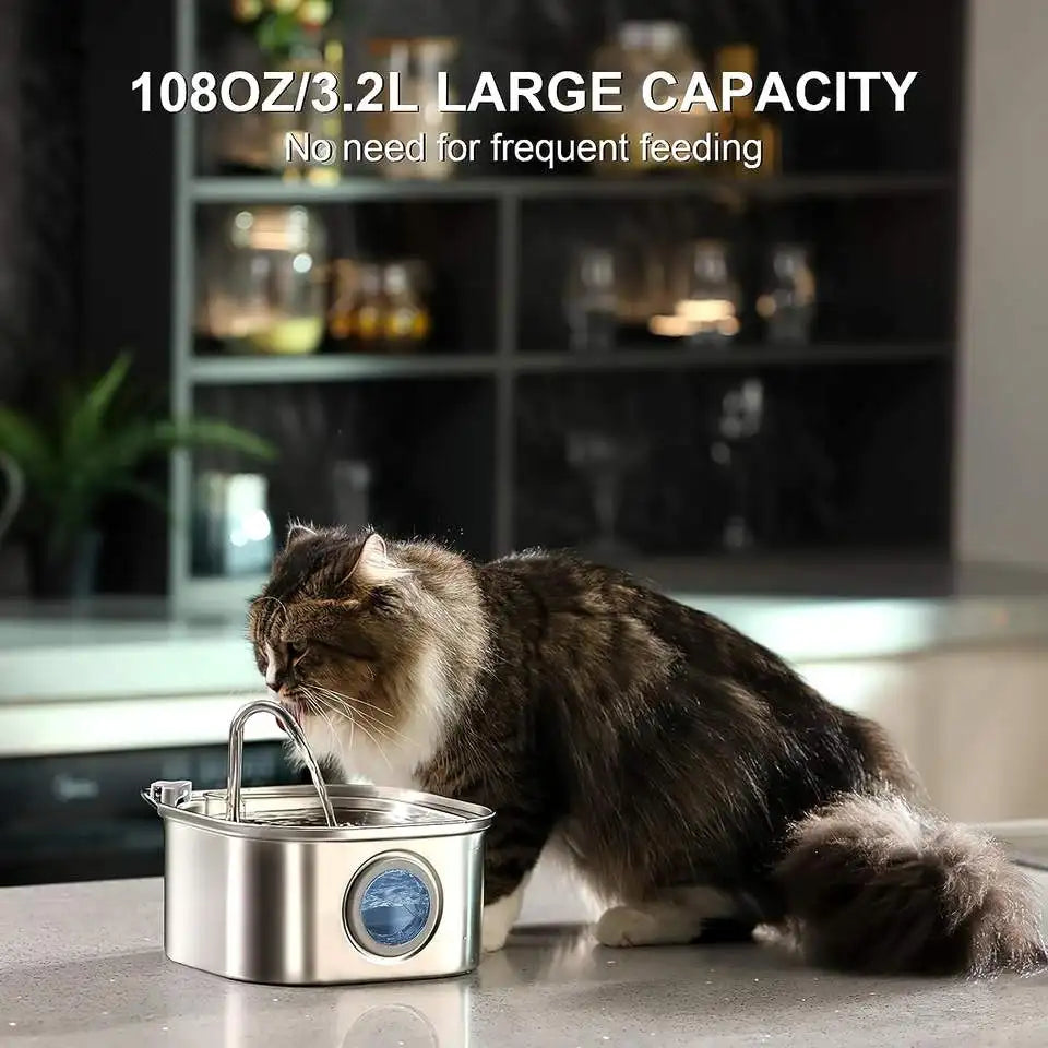 3.2L Smart Cat Water Fountain Pet Water Fountain Stainless Steel Pet Water Dispenser Automatic Cat Fountain Cat Products