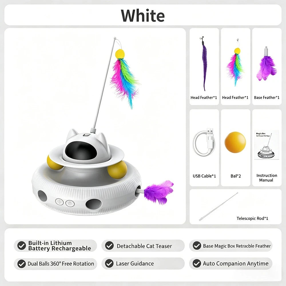 4 in 1 Interactive Cat Toys with USB Rechargeable Smart Cat Teaser Stick Feather Wand for Indoor Cat Toys Ball Pet Accessories