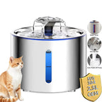 84oz/2.5L Stainless Steel Automatic Cat Water Fountain Auto Power-off Fountain with LED Light Non-slip Mat Pet Water Dispenser