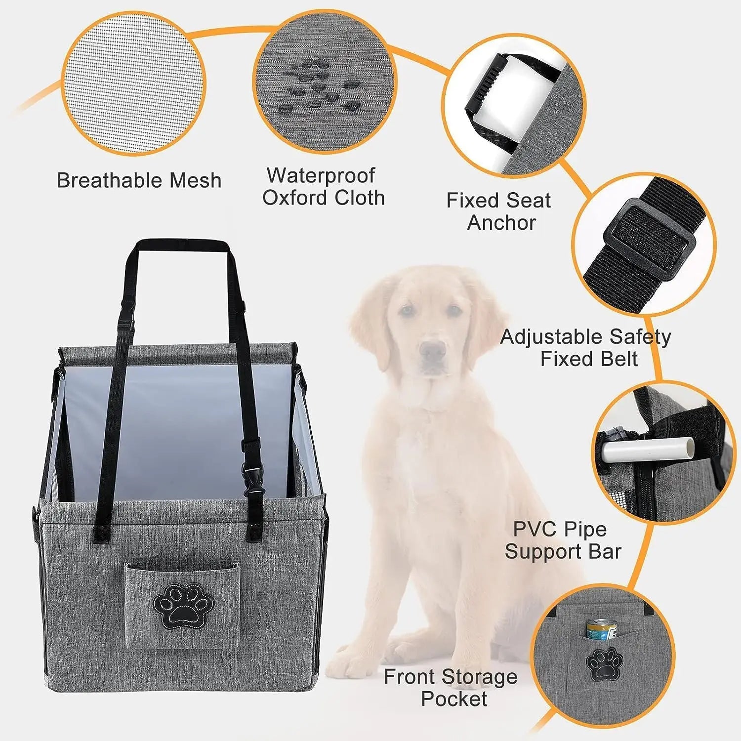 Small Medium Dog Car Seat Booster with Waterproof Mat Oxford Material Pet Travel Protector with Portable Storage Pocket