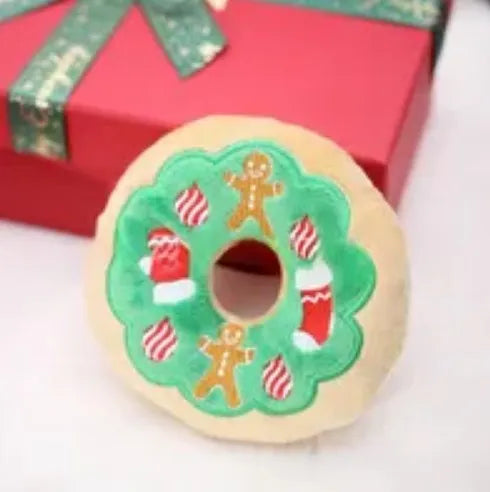 Christmas Medium Size Eco-Friendly Dog Chewing Toys Plush Sound Making Cartoon Donuts Antlers & Cotton Pet Toys