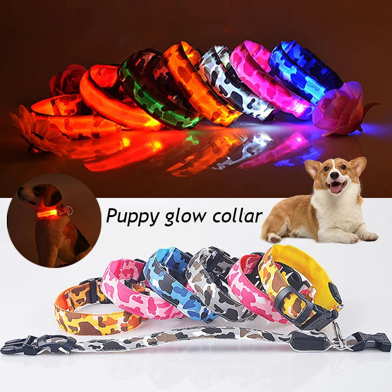 USB Rechargeable Dog Collar Light Luminous Flashing Glowing Bright Nylon Electronic Pet Reflective LED Dog Collar Night Safety