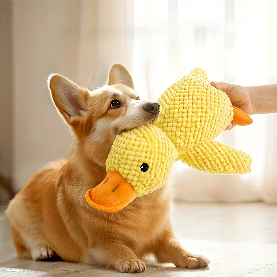 Plush Duck Shape Dog Squeaky Toy Bite-Resistant Soft Chew Toy for Medium to Small Breeds with Interactive Sound Dog Training Toy