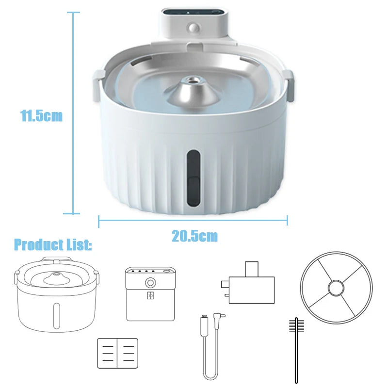 2L Automatic Wireless Eco-Friendly Stylish Cat Water Fountain Motion Sensor Pet Water Dispenser Stainless Steel Pet Feeder