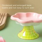 Ceramic Cat Bowl Flower Design Cat Food Bowl High Foot Water Plate Snack Dish with Stand for Neck Protection Drinking Water