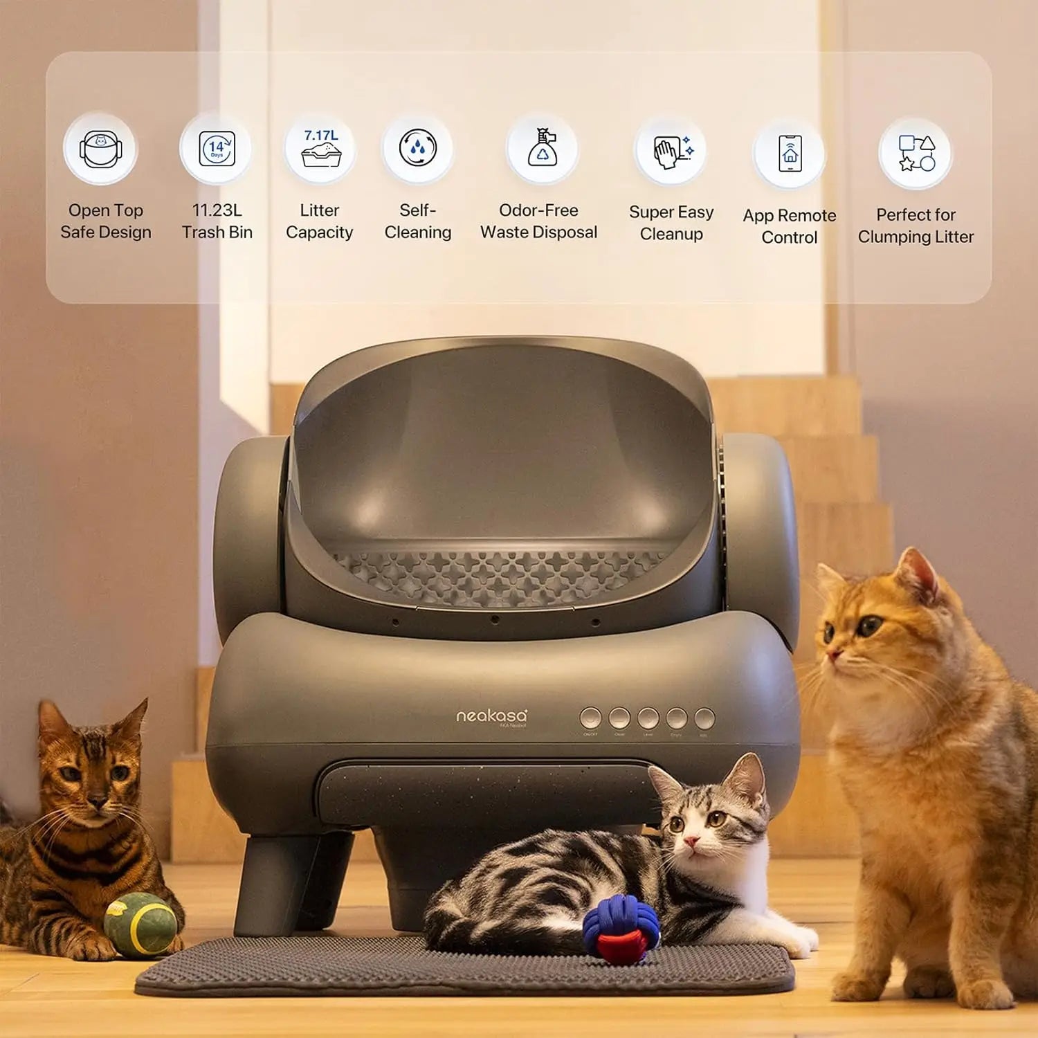 M1 Open-Top Self Cleaning Cat Litter Box with APP Control Automatic Cat Toilet Odor-Free Waste Disposal with Trash Bags