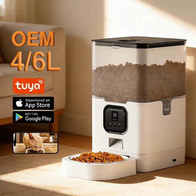 OEM 4L/6L Automatic Pet Feeder With Camera TUYA APP Smart Cat Feeder Dog Dry Food Dispenser WIFI Smart Pet Feeder Manufacturer