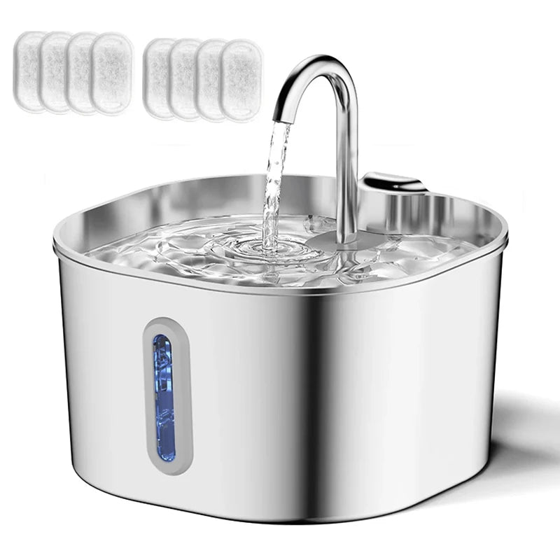 2.2L Stainless Steel Cat Water Fountain with 4pcs Filters Pet Water Dispenser Dog Drinking Fountain with Ultra Quiet Water Pump