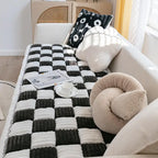 Anti-Slip Modern Luxury Cat Sofa Protector Cream-Coloured Plaid Square Pet Mat Bed Couch Cover Breathable Plush