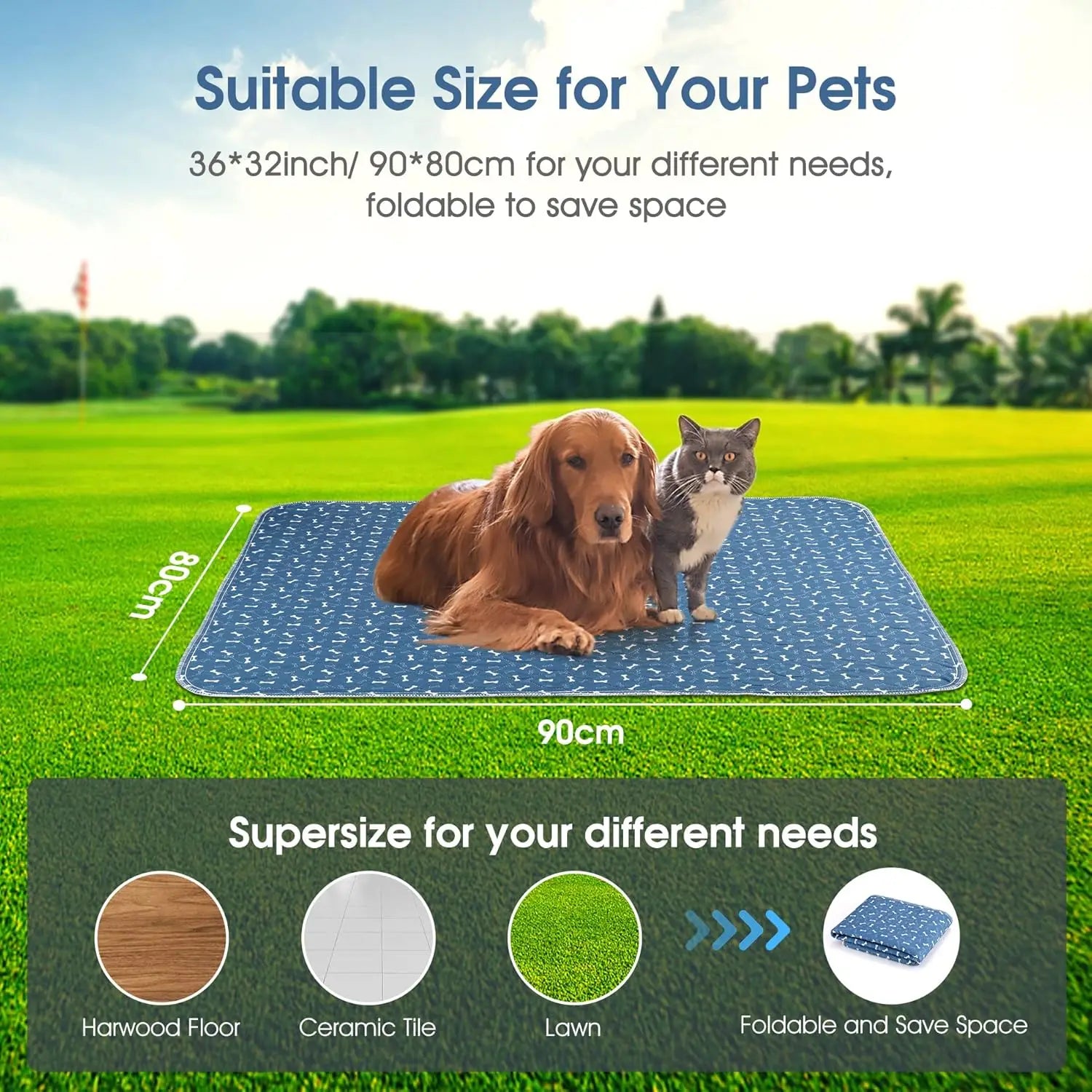 Washable Pet Urine Mat Hygiene Pads for Pets Waterproof Pet Mat Epoxy Non-Slip Training Pads for Puppies Dogs Cats Guinea Pigs