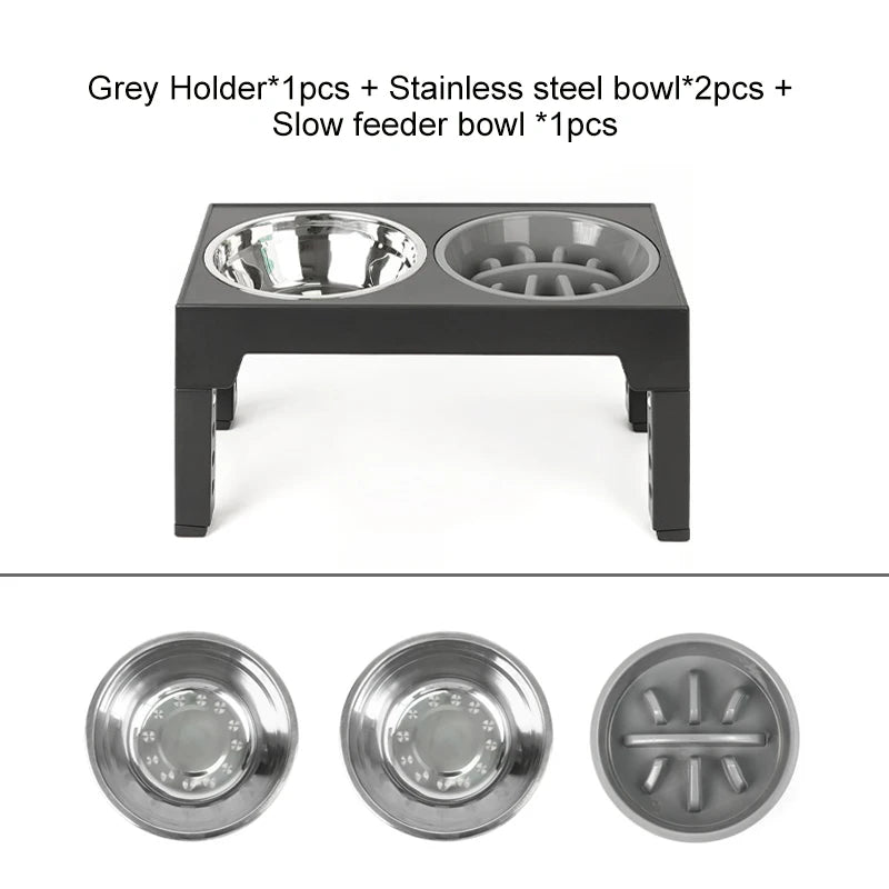 Elevated Dog Bowls with Slow Feeder Dog Bowl Stainless Steel Bowls Adjustable Pet Feeder Stand for Large Medium Dog Products