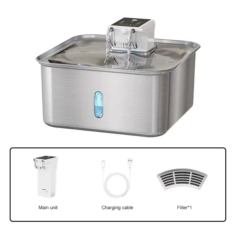 7L/236oz Wireless Cat Water Fountain Stainless Steel Quiet Dog Water Fountain with Motion Sensor Smart Multi-Pet Water Dispenser
