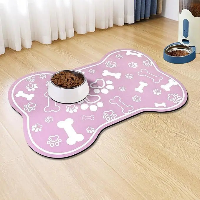Non Slip Silicone Pet Food Mat Rapid Absorbent Dog Cat Square Bone Shaped Feeding Mat