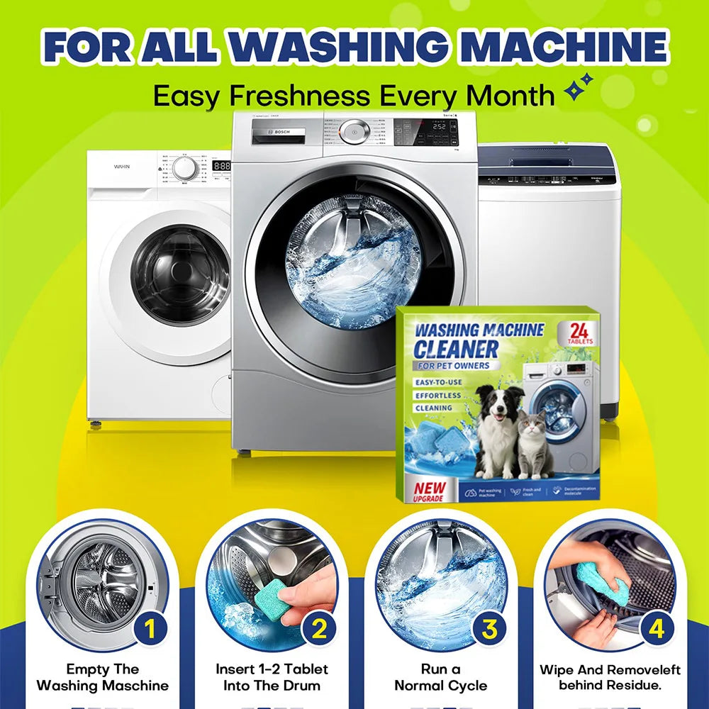Eco-Friendly Washing Machine Cleaner 24pcs Pet Hair Buildup & Fights Odors for Fresh Clean Washers Household Cleaning Tools